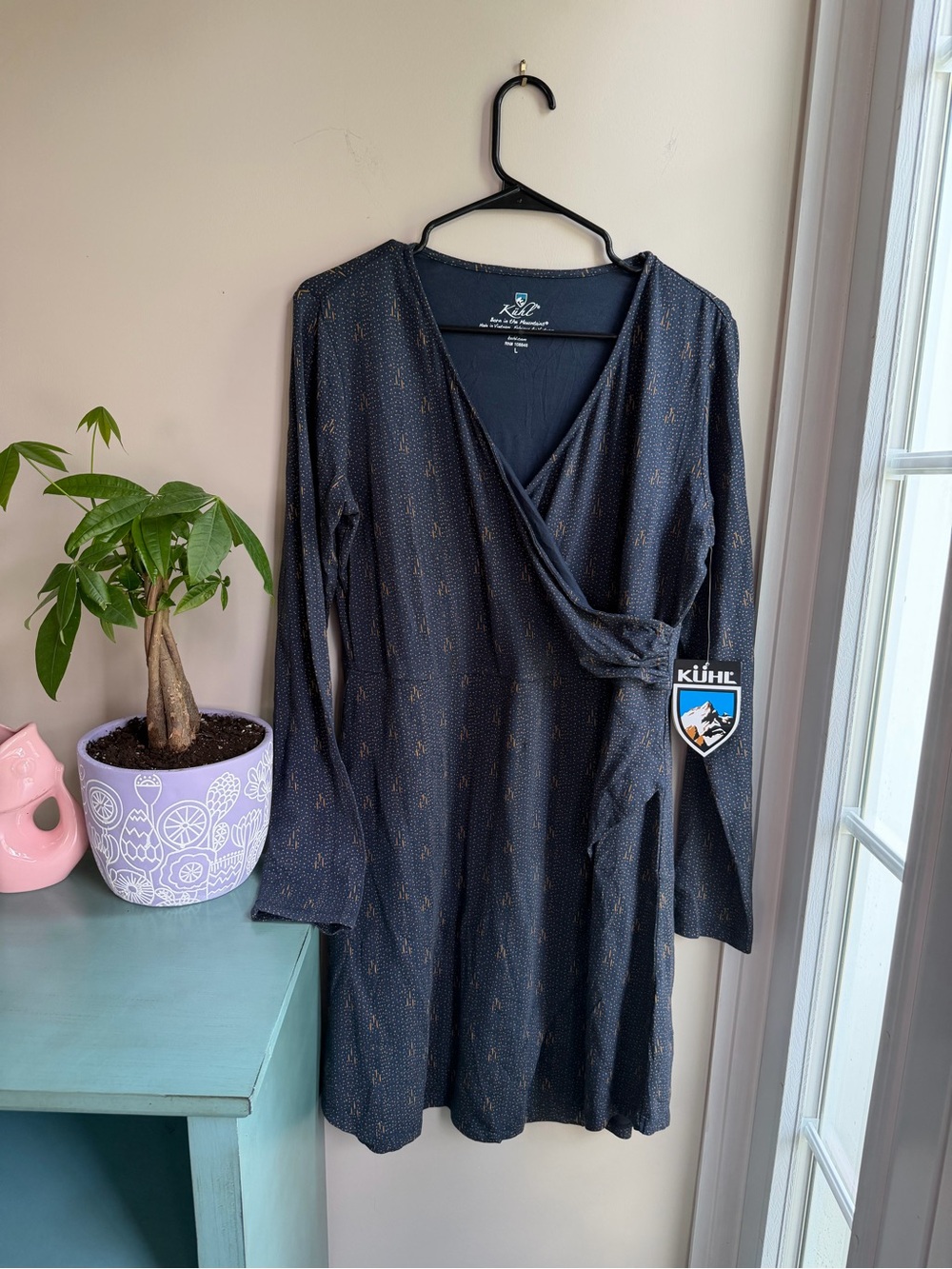 Kuhl Navy Long-Sleeve Faux-Wrap Dress with Metallic Speckle